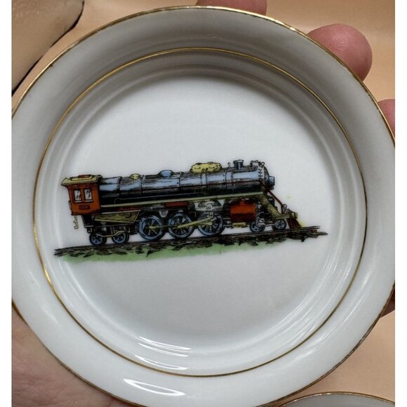VTG Railroad Train Ceramic Coasters/Dish Lot ESD JAPAN Locomotives- Cool Pieces! - Picture 7 of 12